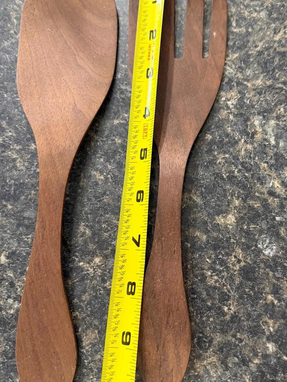 Mid-century modern wood salad spoon and fork